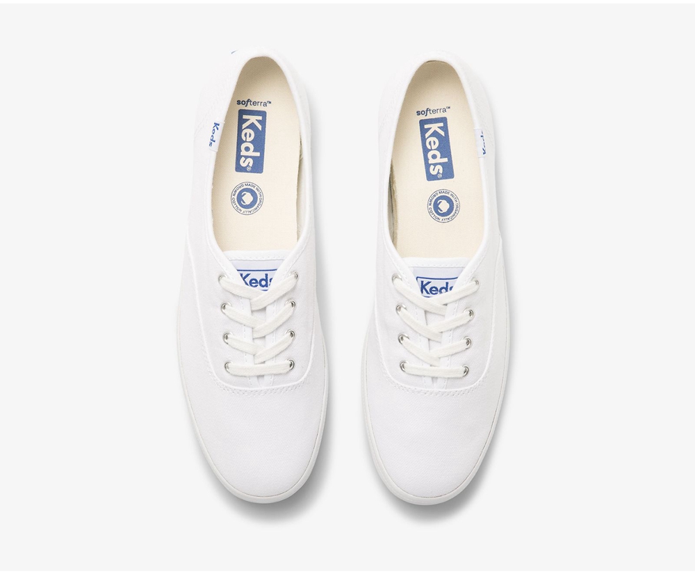 Πανινα Παπουτσια Γυναικεια - Keds Champion Organic Cotton Καμβας - Λευκα - SACHM4690